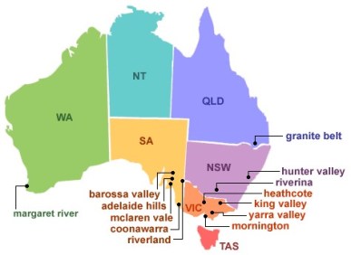 Australia Wine Regions.
